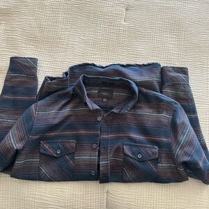 Adams Men's Casual Button-Down Shirt - Black and Brown Stripes